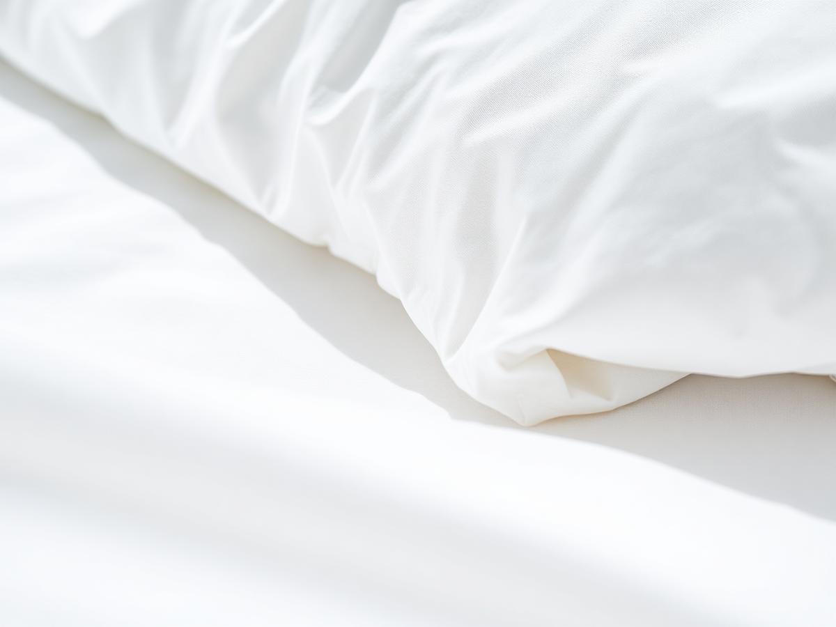 Close-up of crisp, freshly laundered white cotton bed linen